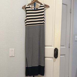 LOFT Black and White Striped Maxi Dress